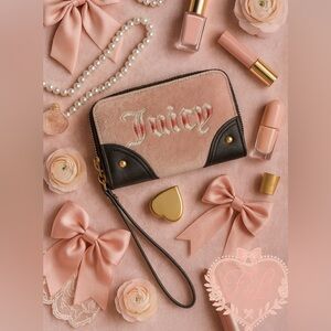 Juicy Couture Pink Black Double Zip Wallet Retro Logo Wristlet NWT